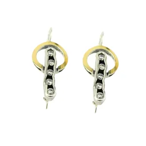 Sterling Silver & 9K Yellow Gold Earrings with Clear Zircon – Ready to Ship for Christmas