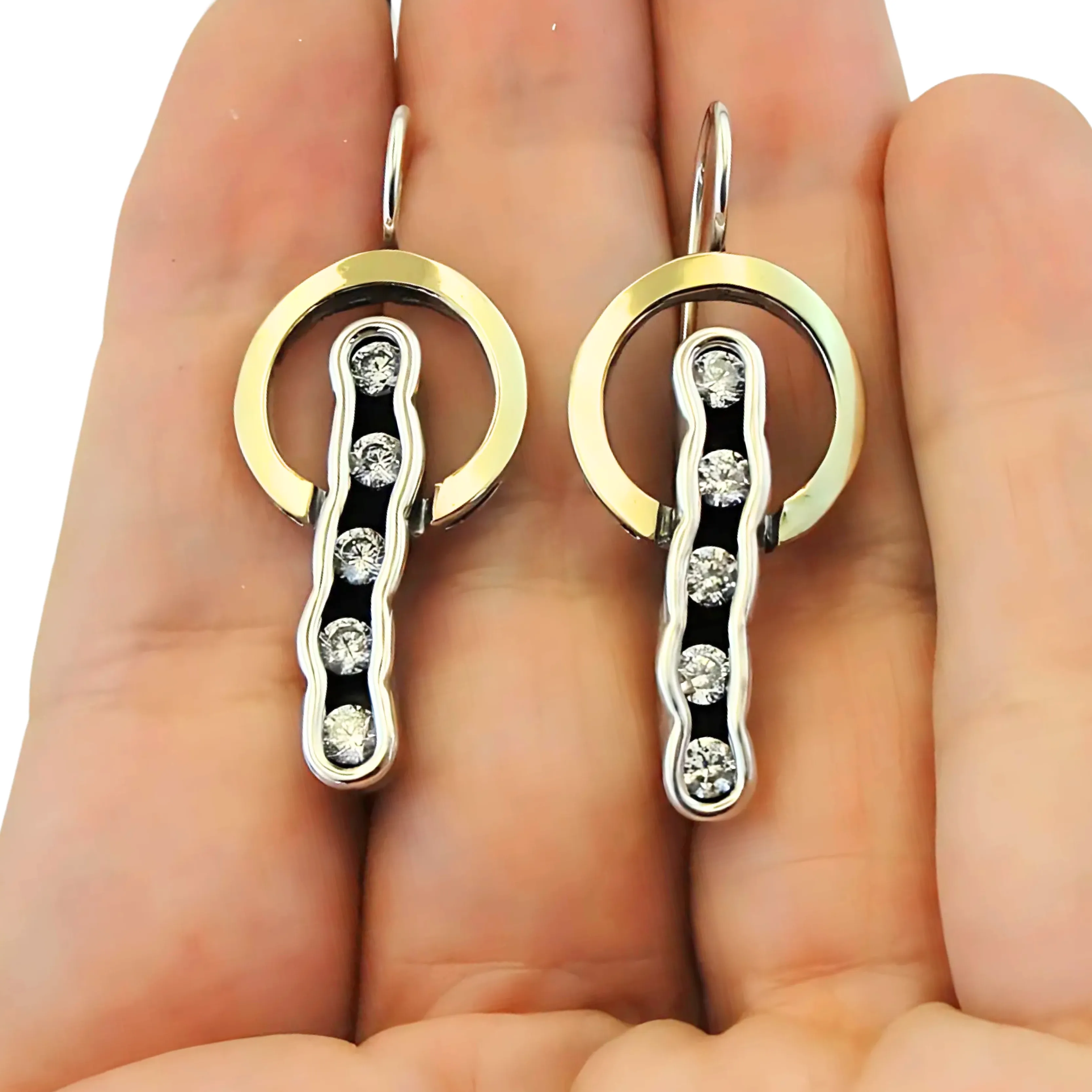 Sterling Silver & 9K Yellow Gold Earrings with Clear Zircon – Ready to Ship for Christmas