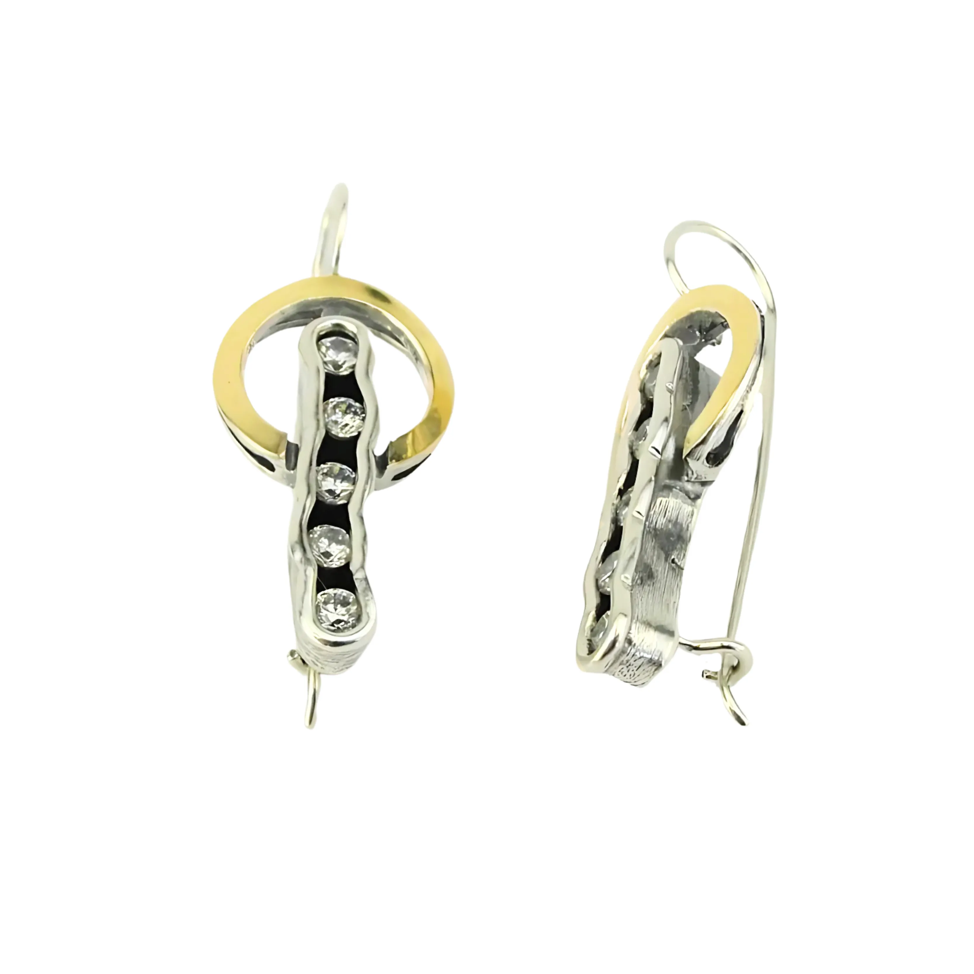 Sterling Silver & 9K Yellow Gold Earrings with Clear Zircon – Ready to Ship for Christmas