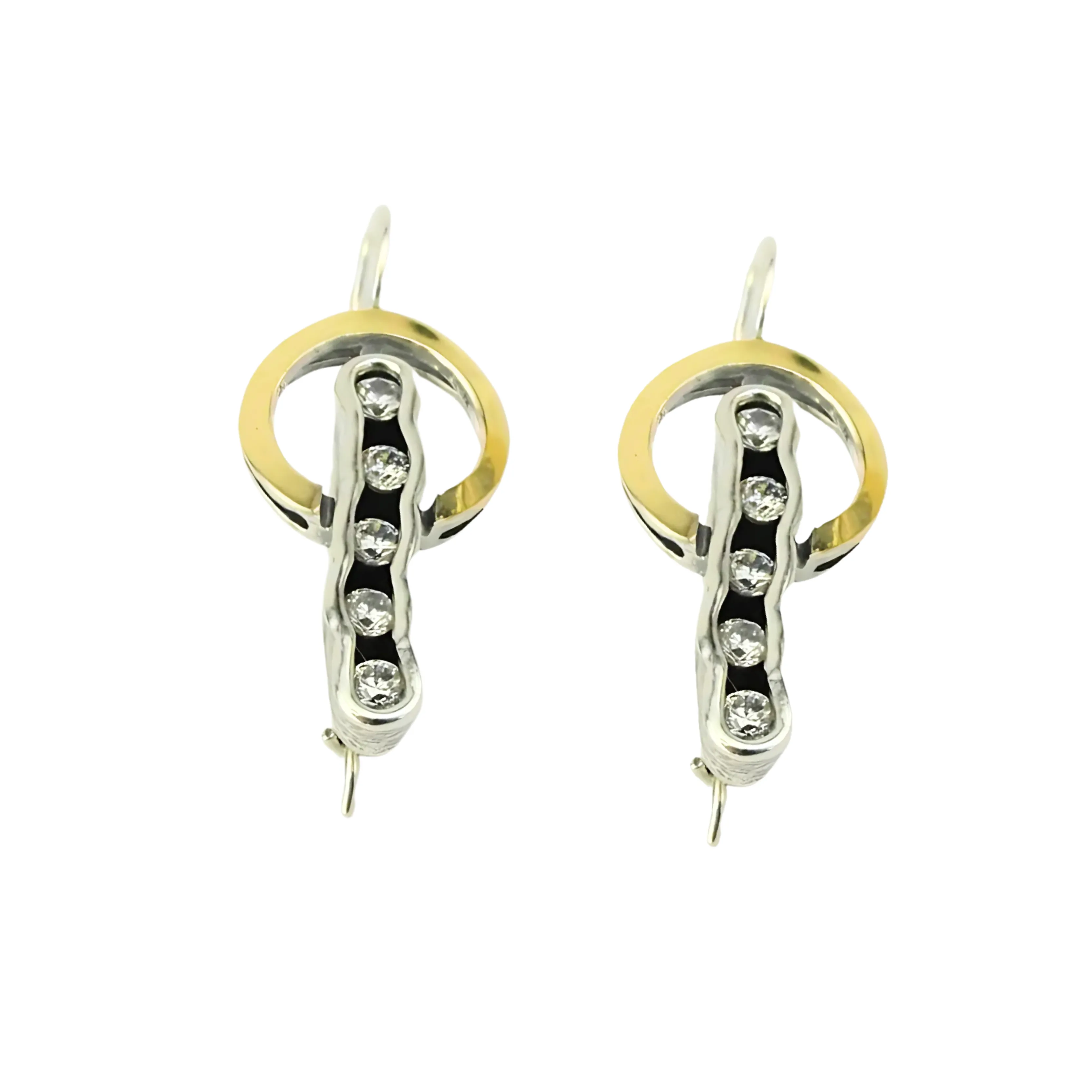 Sterling Silver & 9K Yellow Gold Earrings with Clear Zircon – Ready to Ship for Christmas