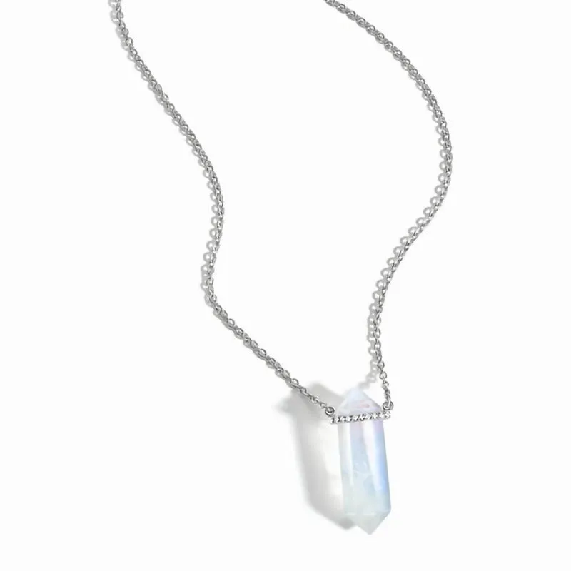 Sterling Silver Hexagon Pillar Crystal Moonstone Charm Necklace