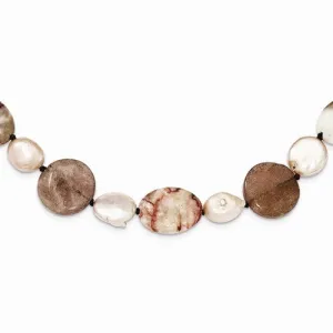Sterling Silver, Muscovite, FW Cultured Pearl Necklace