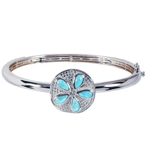 Sterling Silver Sand Dollar Larimar & CZ Inlaid Bangle