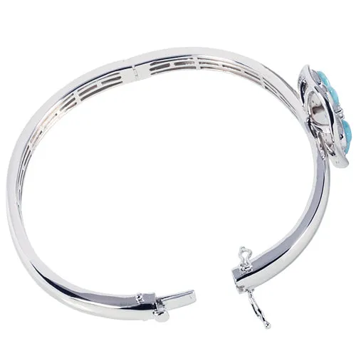 Sterling Silver Sand Dollar Larimar & CZ Inlaid Bangle
