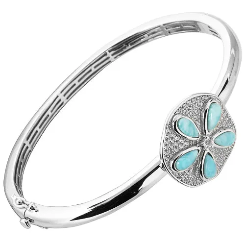 Sterling Silver Sand Dollar Larimar & CZ Inlaid Bangle