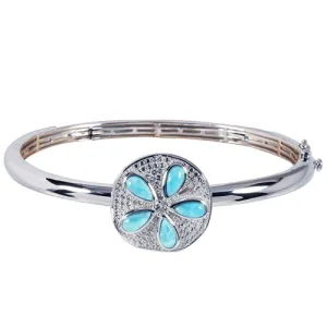 Sterling Silver Sand Dollar Larimar & CZ Inlaid Bangle