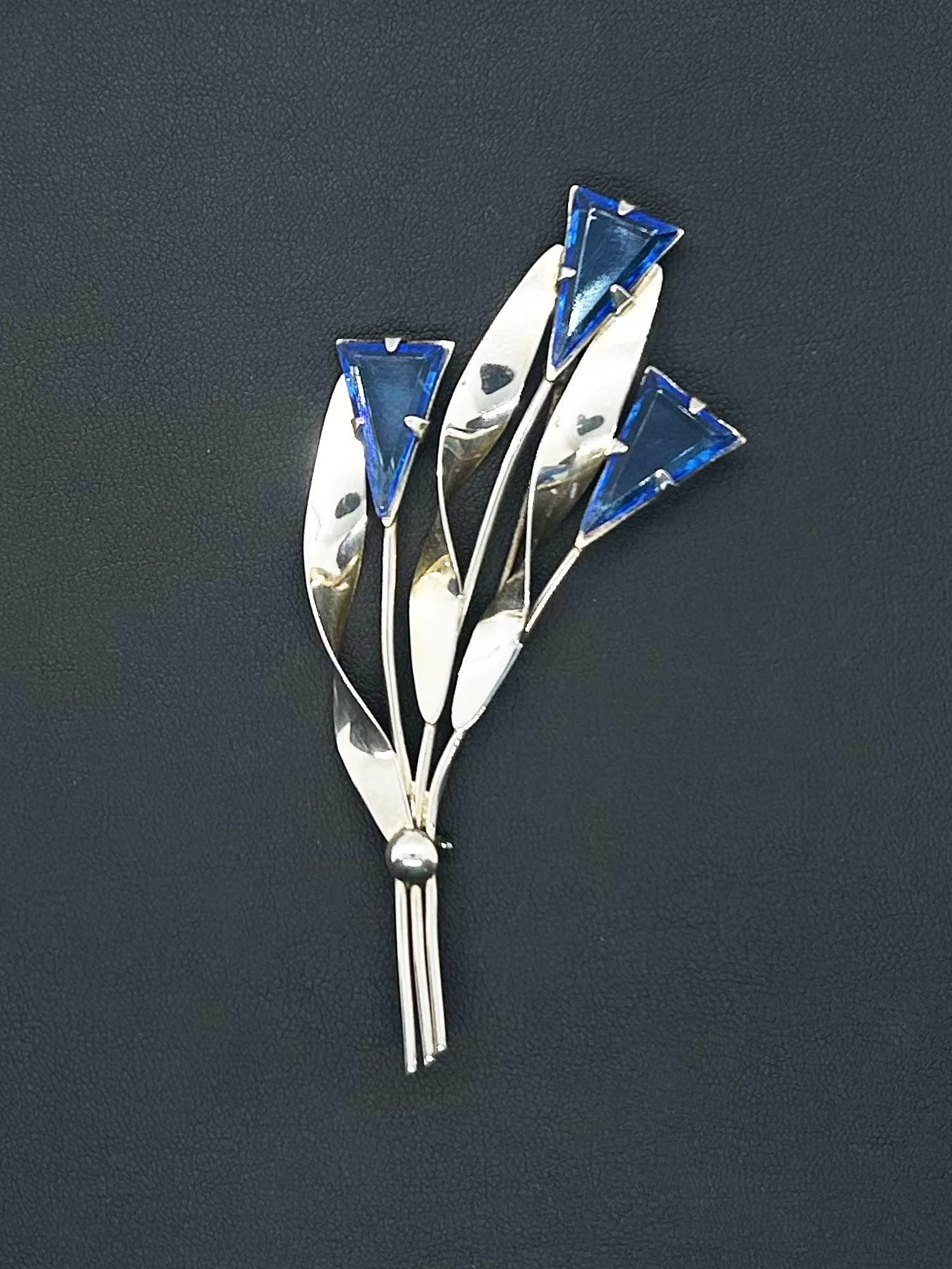 Sterling Silver Vintage Violet Blue Abstract Flower Brooch