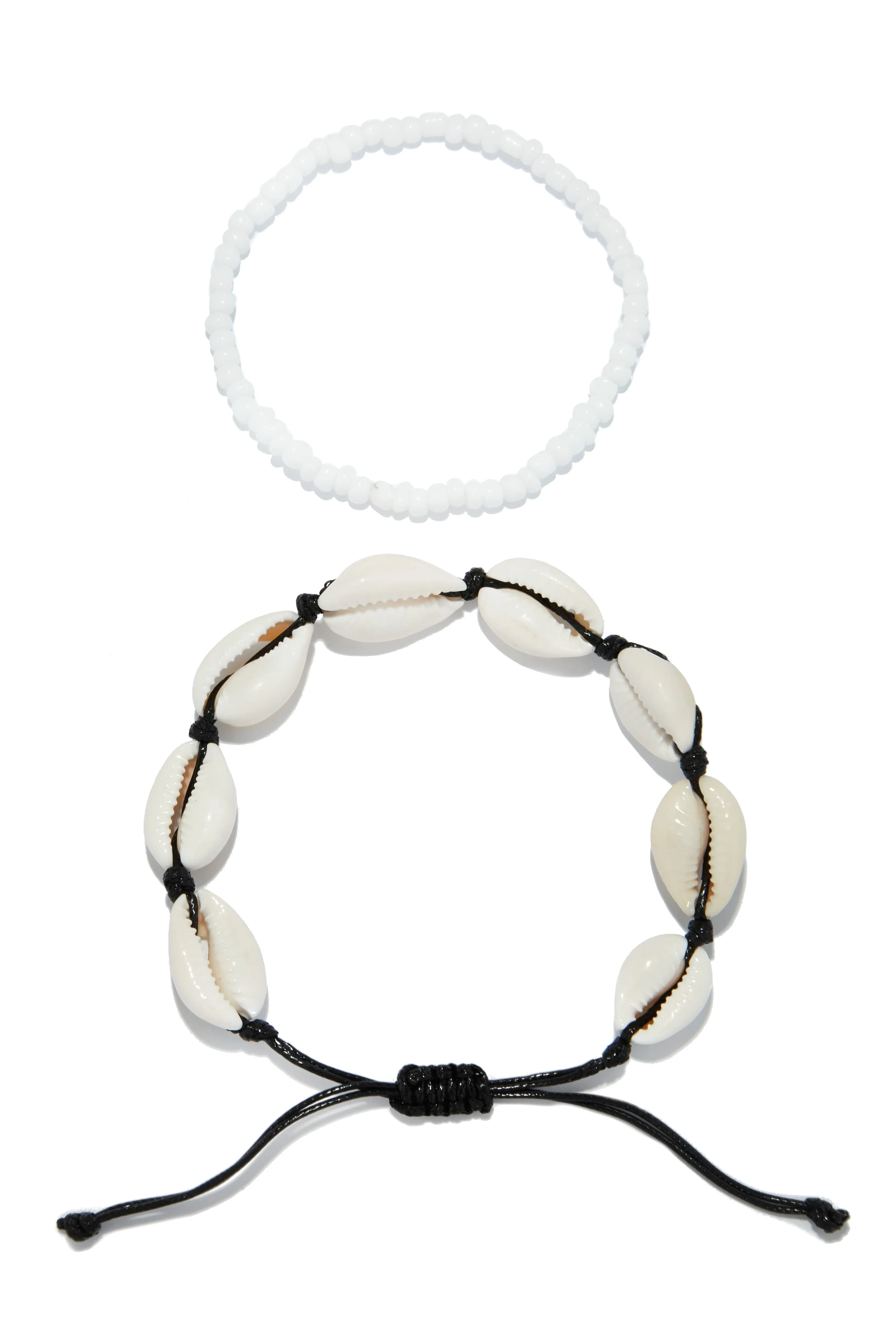 Surf Side Puka Shell Anklet Set - Black