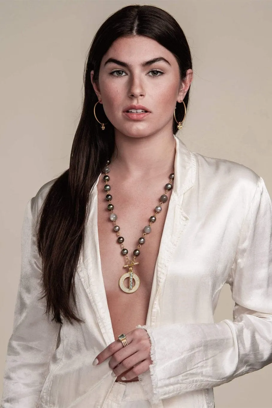 Tahitian Pearl and Grey Moonstone Necklace