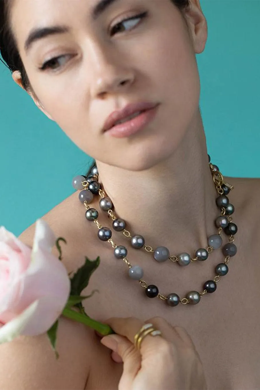 Tahitian Pearl and Grey Moonstone Necklace
