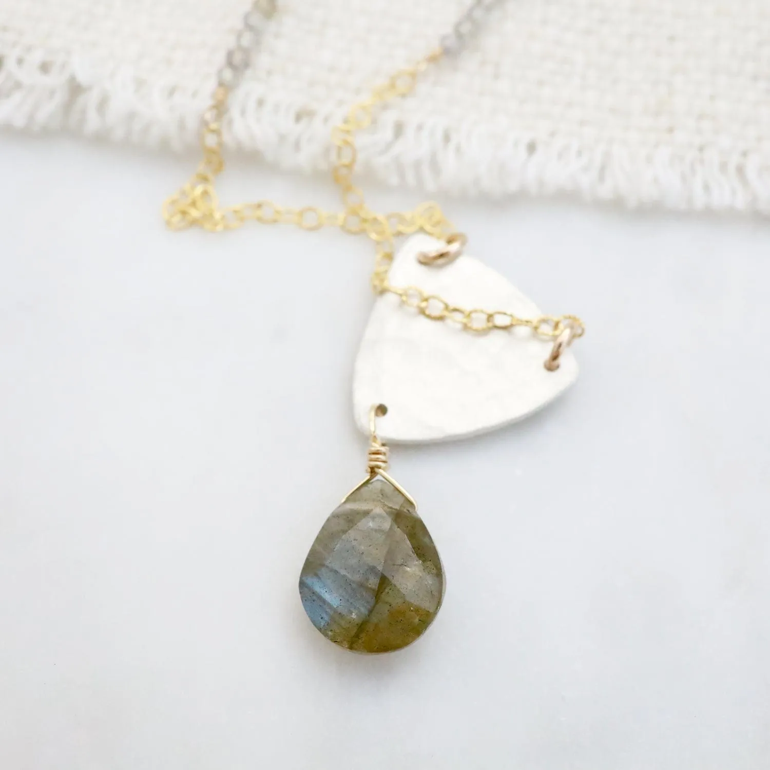 Triangle Shield with Labradorite Drop Pendant Necklace