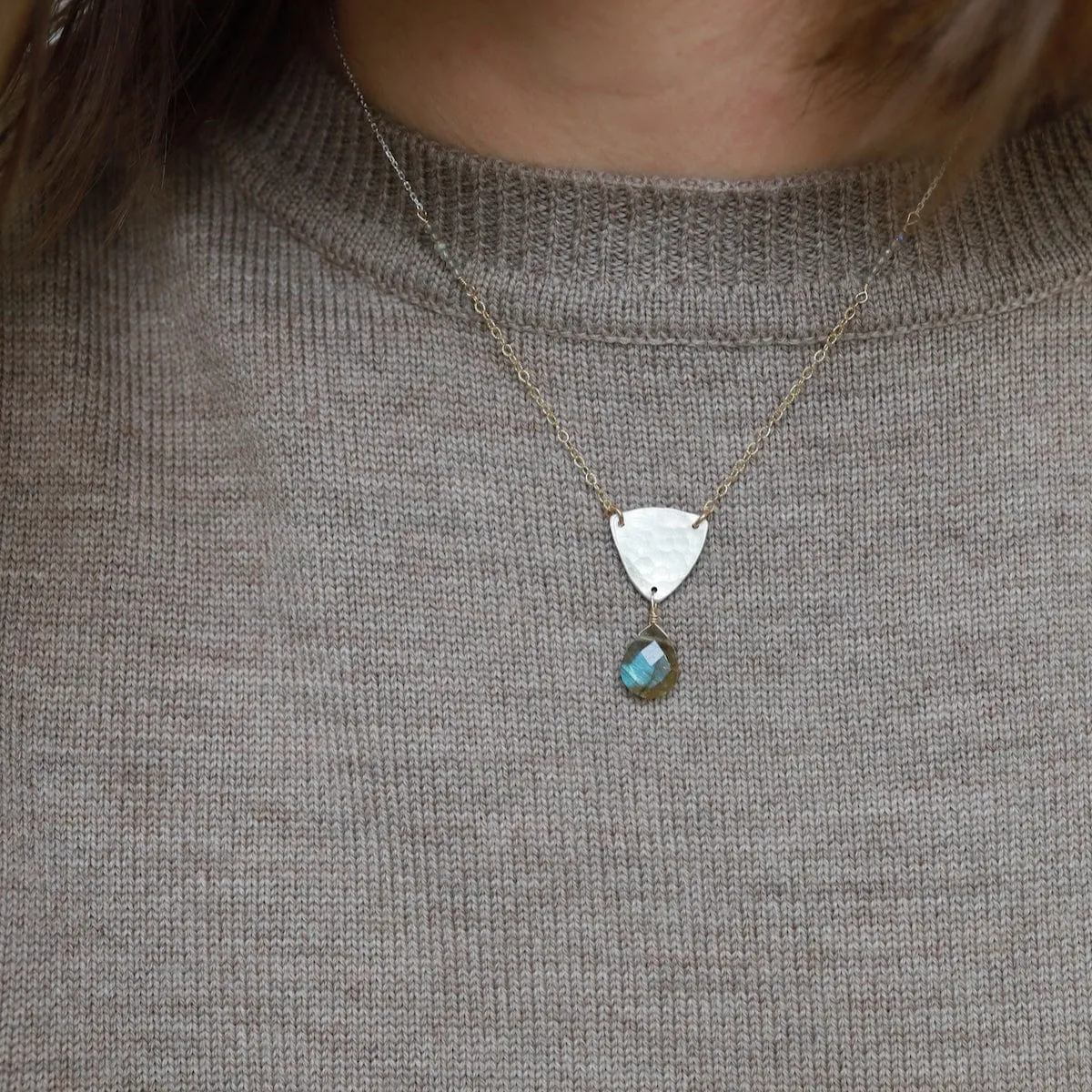 Triangle Shield with Labradorite Drop Pendant Necklace
