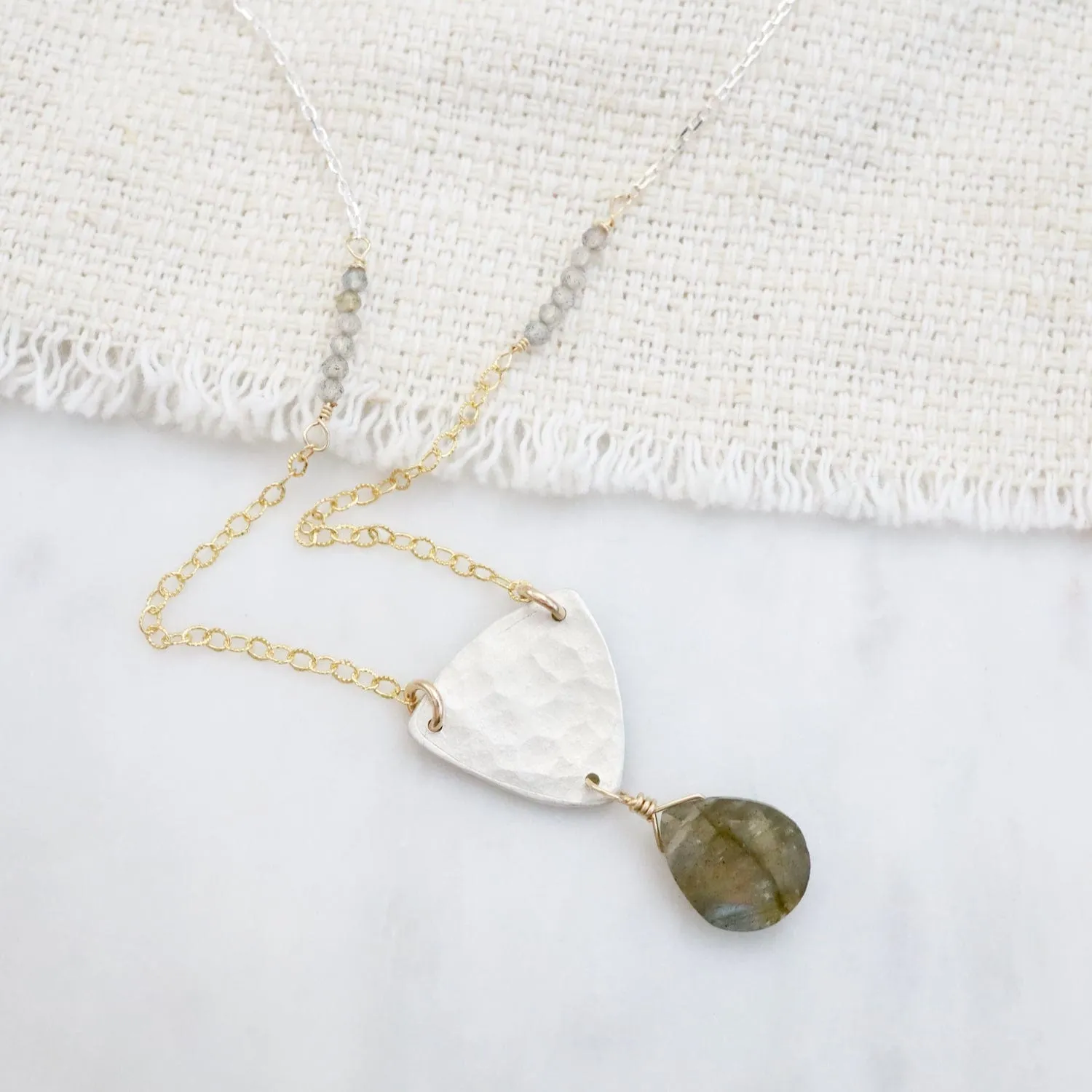 Triangle Shield with Labradorite Drop Pendant Necklace