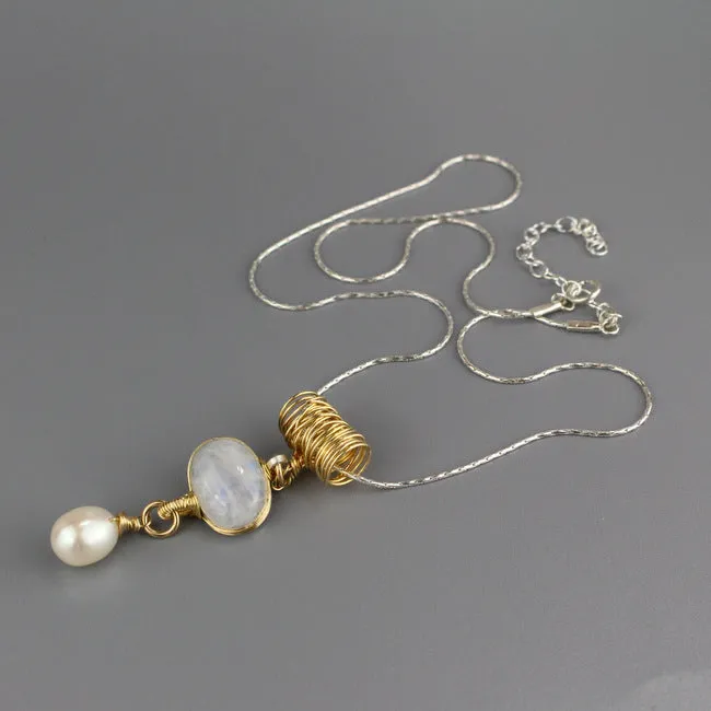 Twisted Moonstone Necklace in Sterling Silver