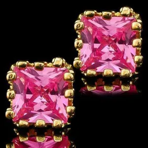 US 14KT High Quality yellow-gold plated pink zircon Fashion German Silver stud e