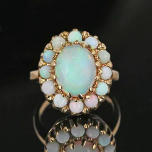 Vintage 14K Gold Opal Halo Cluster Ring
