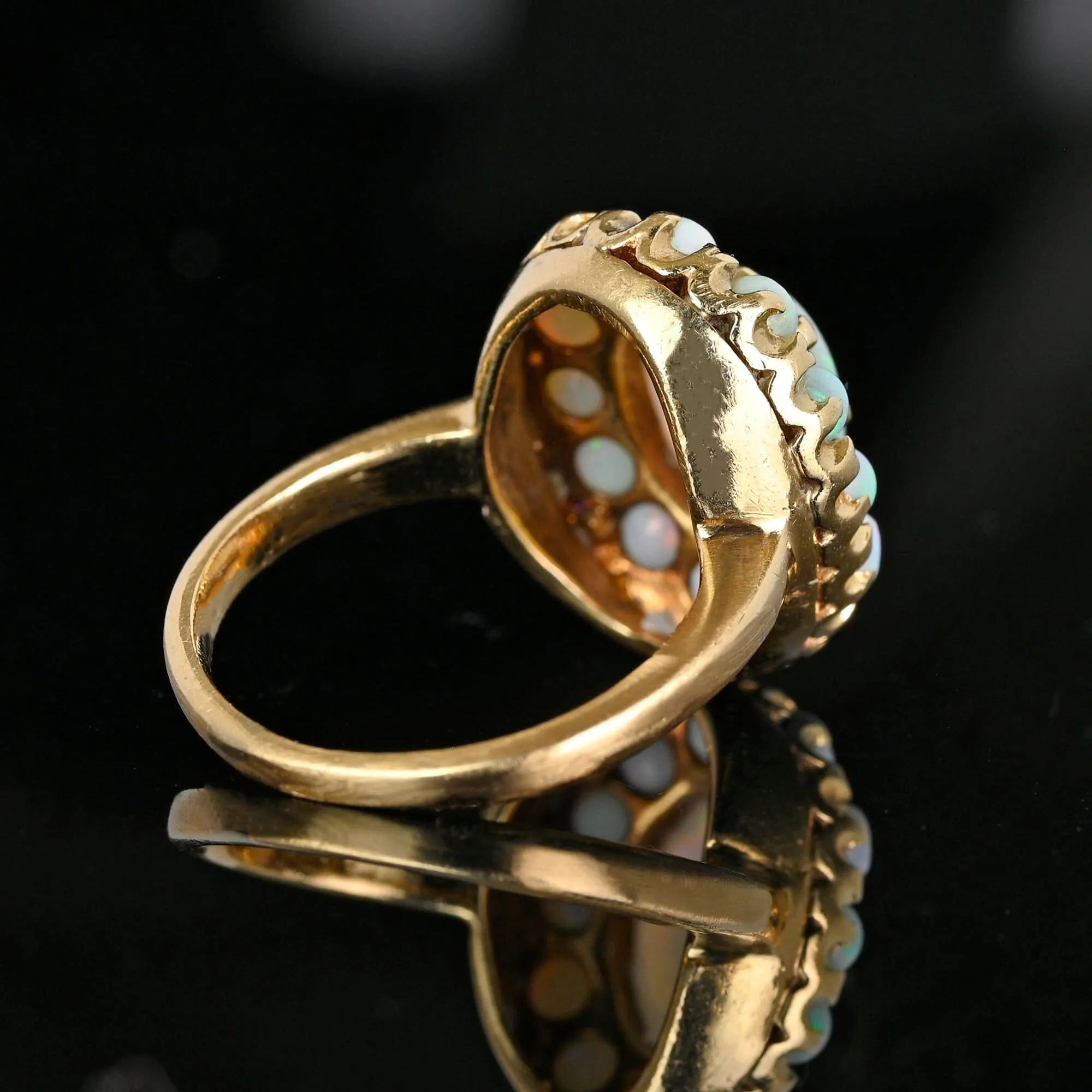 Vintage 14K Gold Opal Halo Cluster Ring