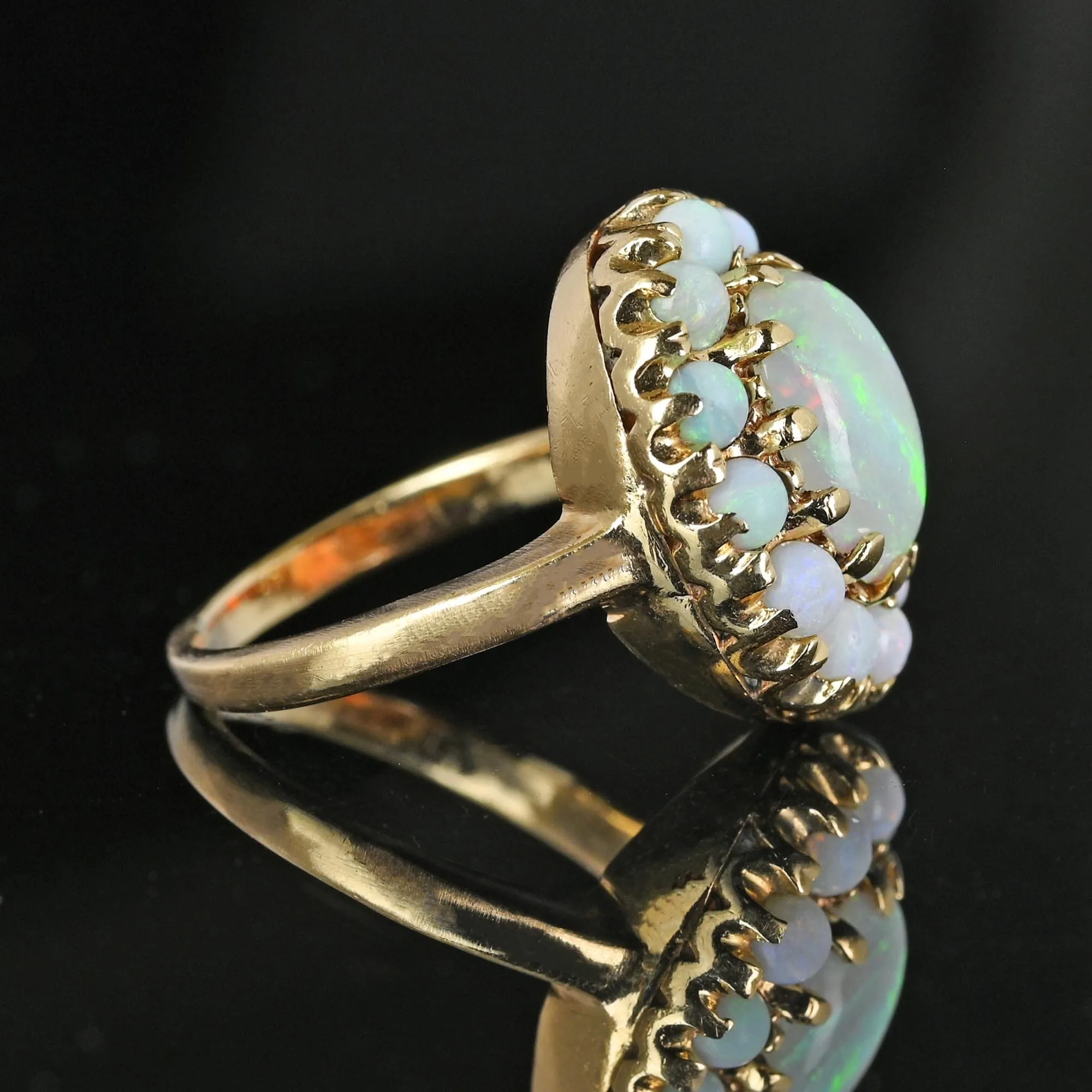 Vintage 14K Gold Opal Halo Cluster Ring