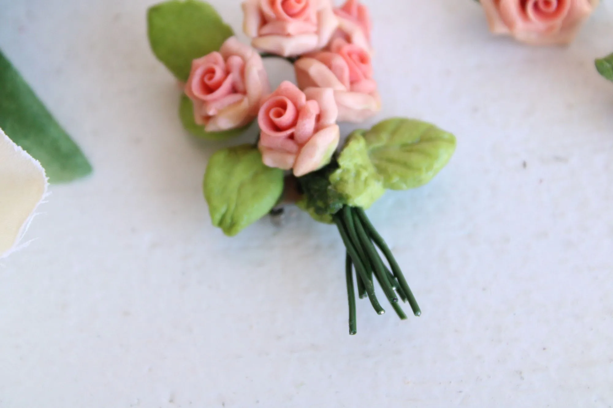 Vintage 1950s Brooch And Earrings Set of Pink Roses