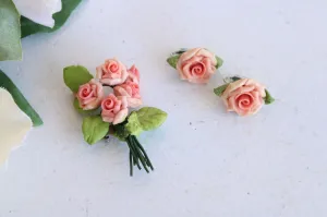 Vintage 1950s Brooch And Earrings Set of Pink Roses