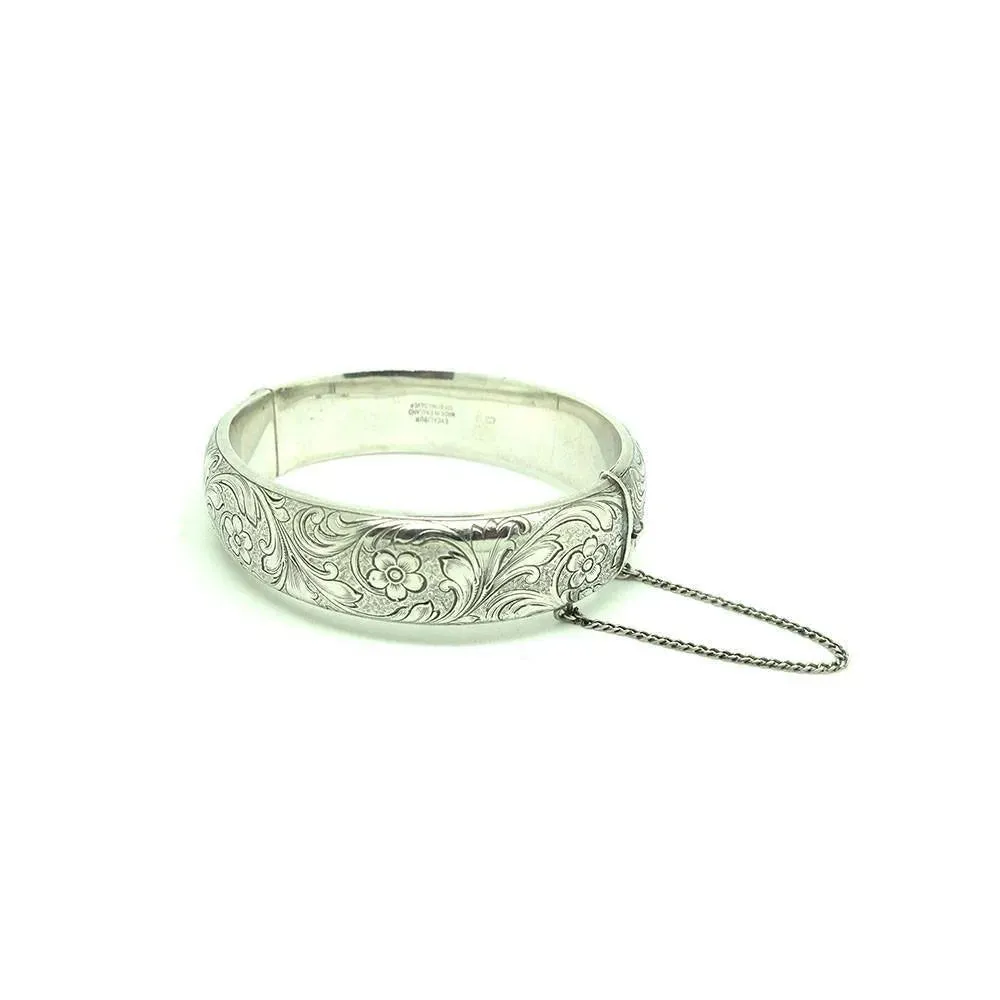 Vintage 1972 Sterling Silver Engraved Bangle Bracelet