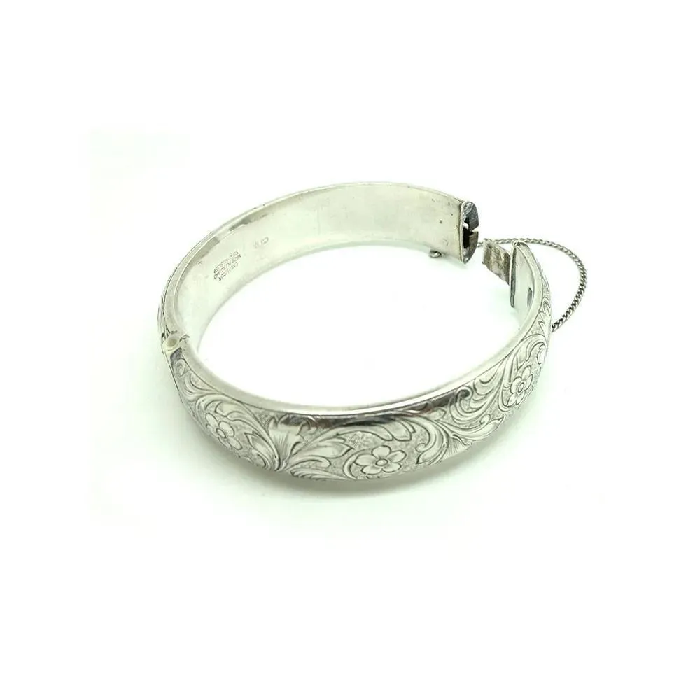 Vintage 1972 Sterling Silver Engraved Bangle Bracelet