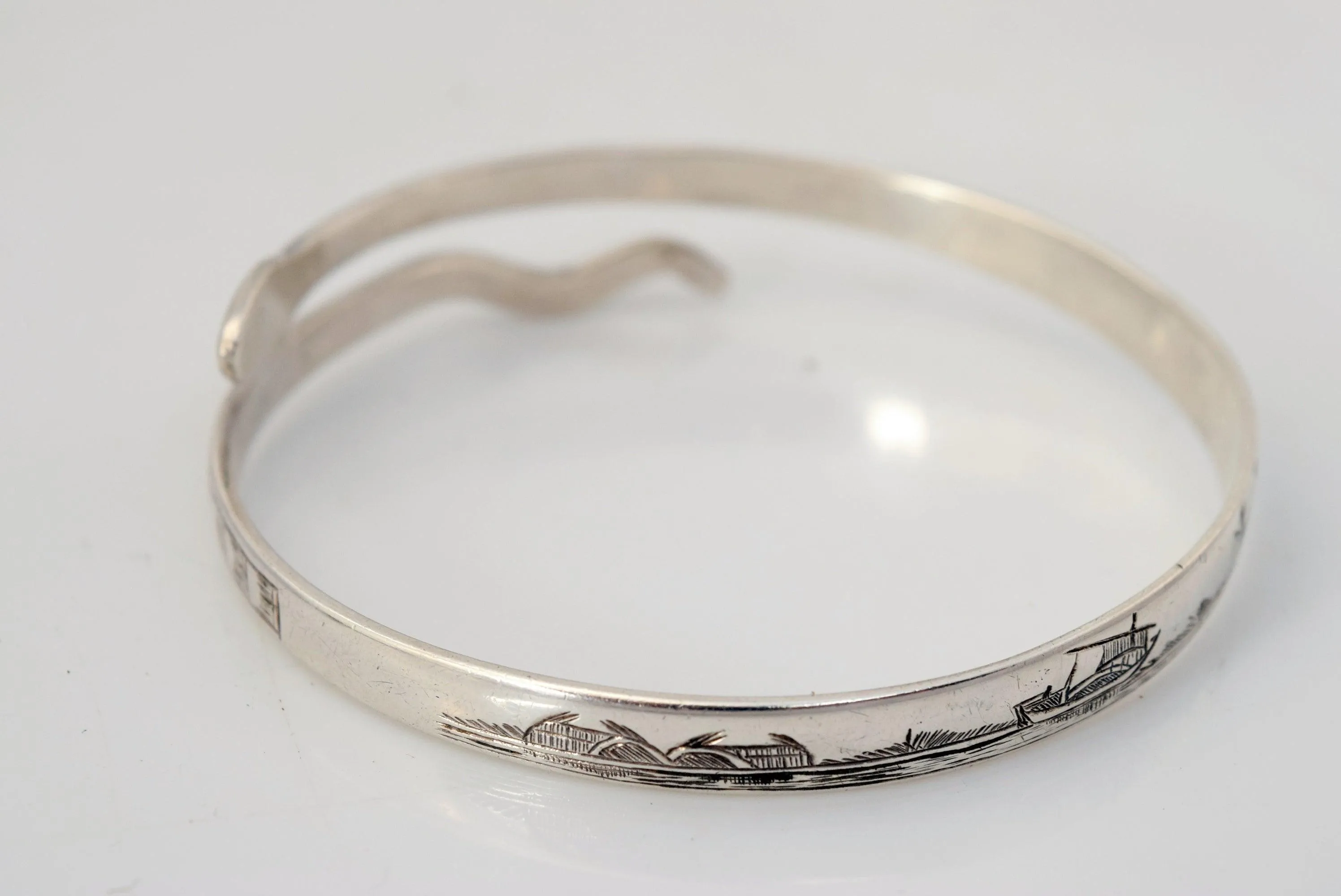 Vintage Art Deco Iraqi Silver and Niello Snake Bracelet
