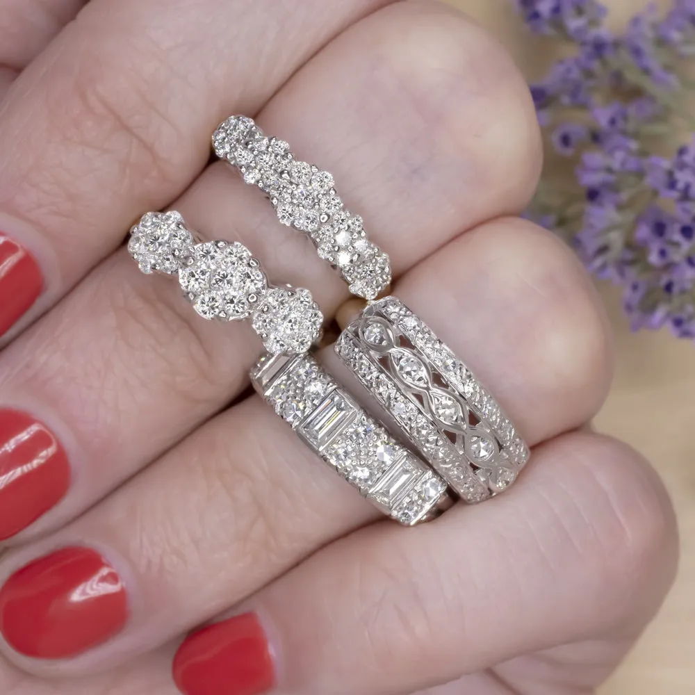 VINTAGE DIAMOND COCKTAIL RING 14K TWO TONE GOLD ESTATE WIDE STACK BAND NATURAL