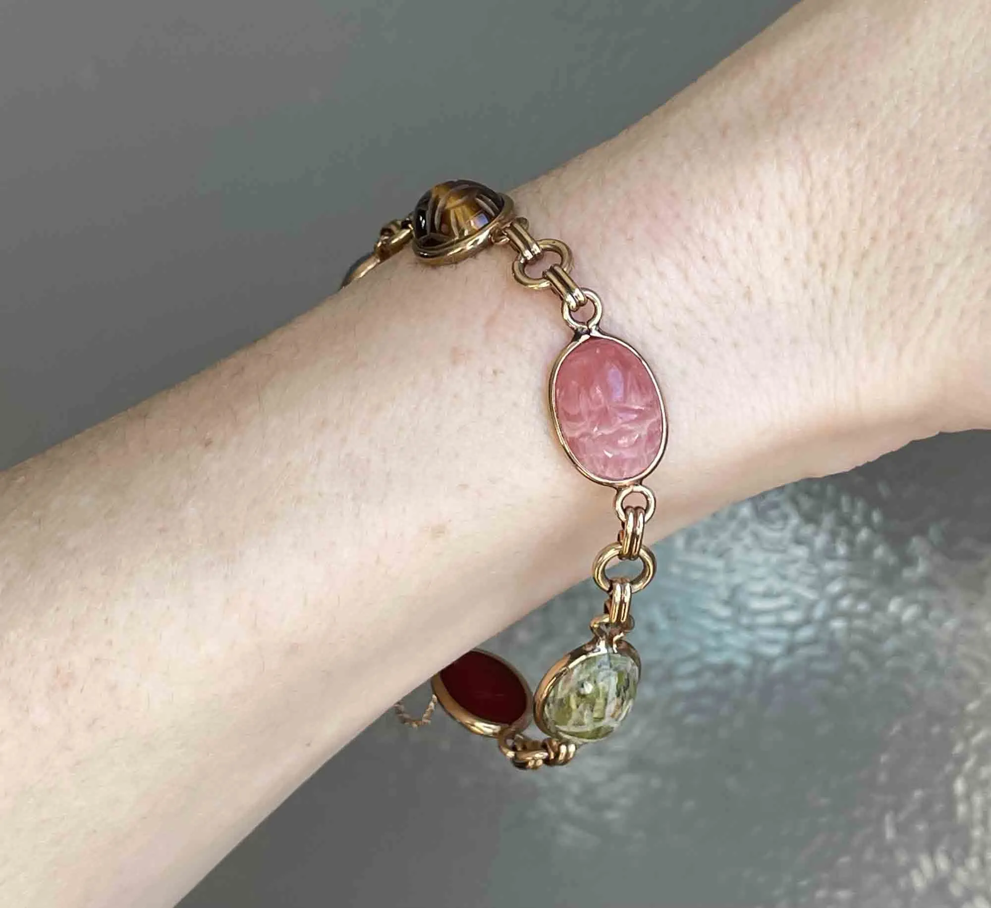 Vintage Multi Stone Scarab Beetle Bug Bracelet