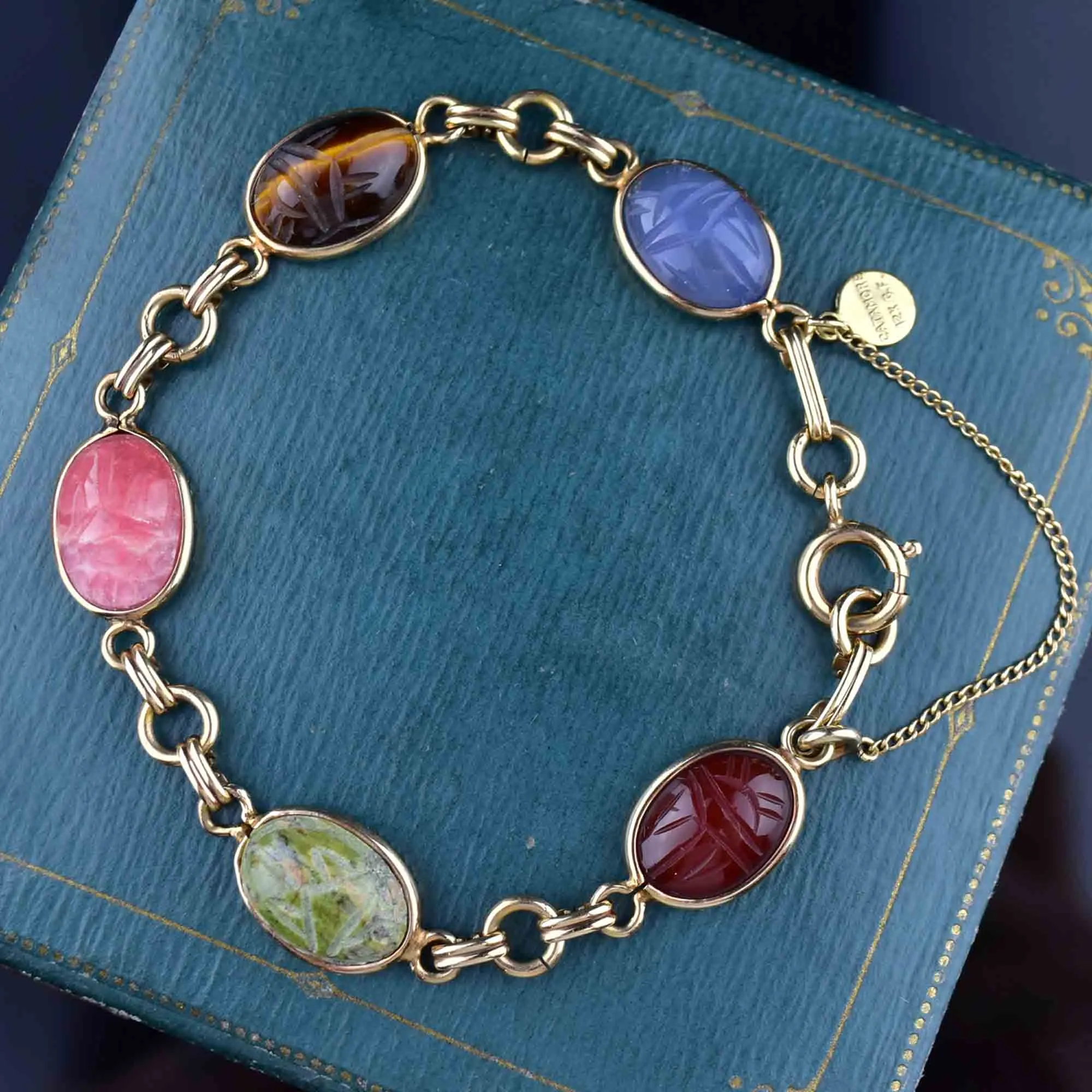Vintage Multi Stone Scarab Beetle Bug Bracelet