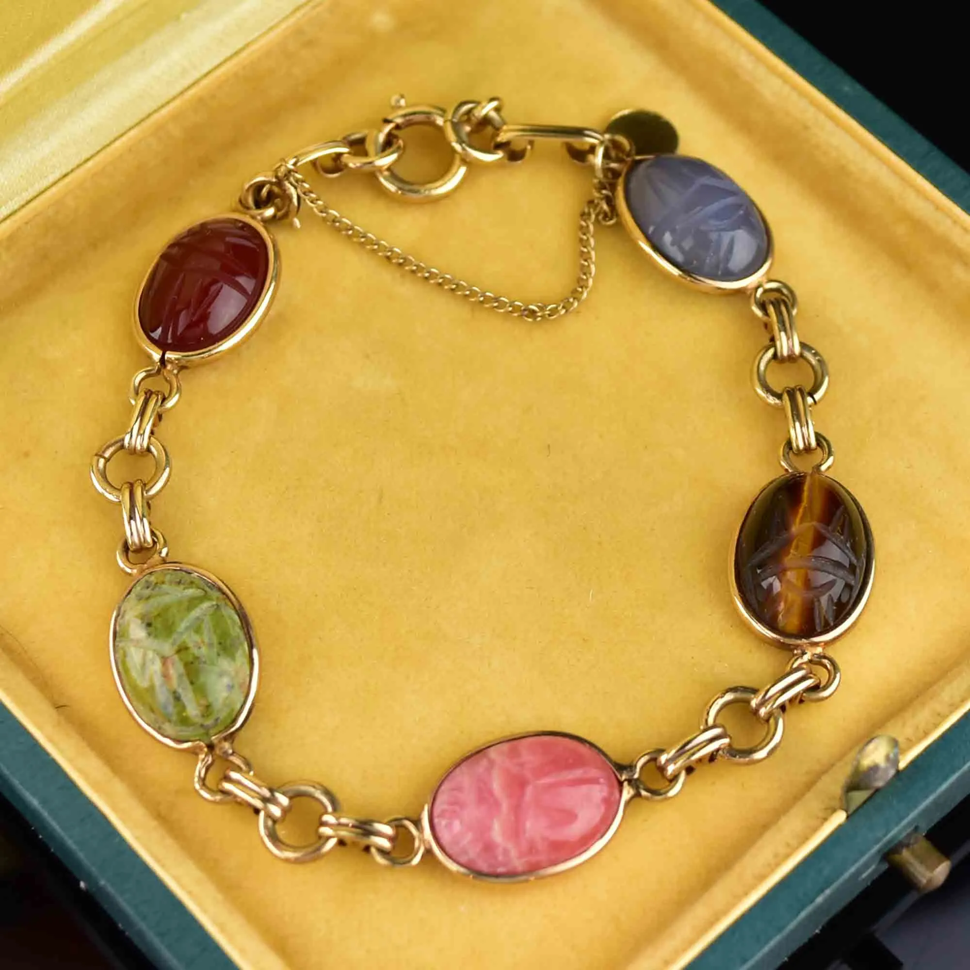 Vintage Multi Stone Scarab Beetle Bug Bracelet
