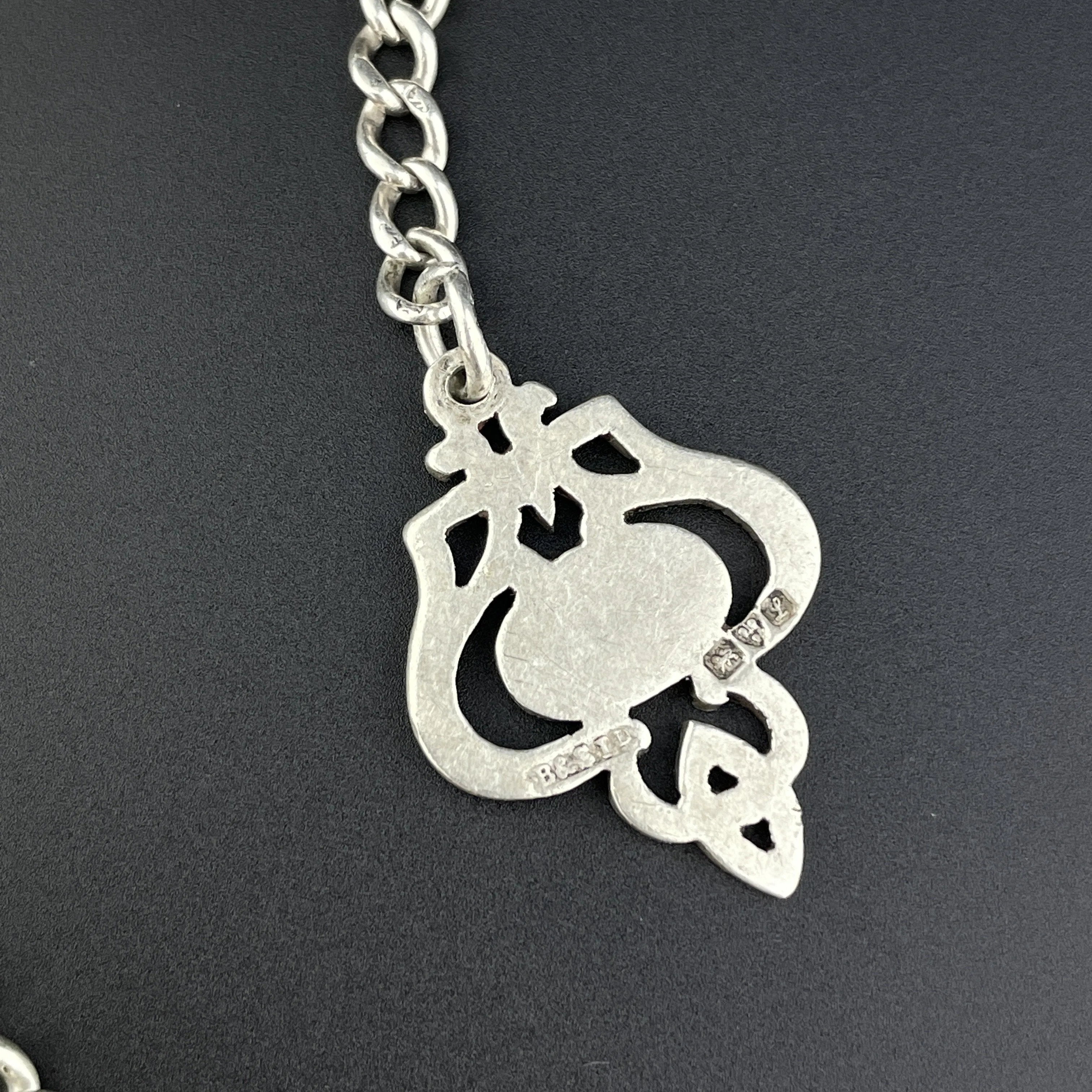 Vintage Silver Shield Medallion Watch Chain Necklace