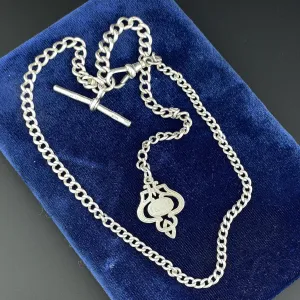 Vintage Silver Shield Medallion Watch Chain Necklace
