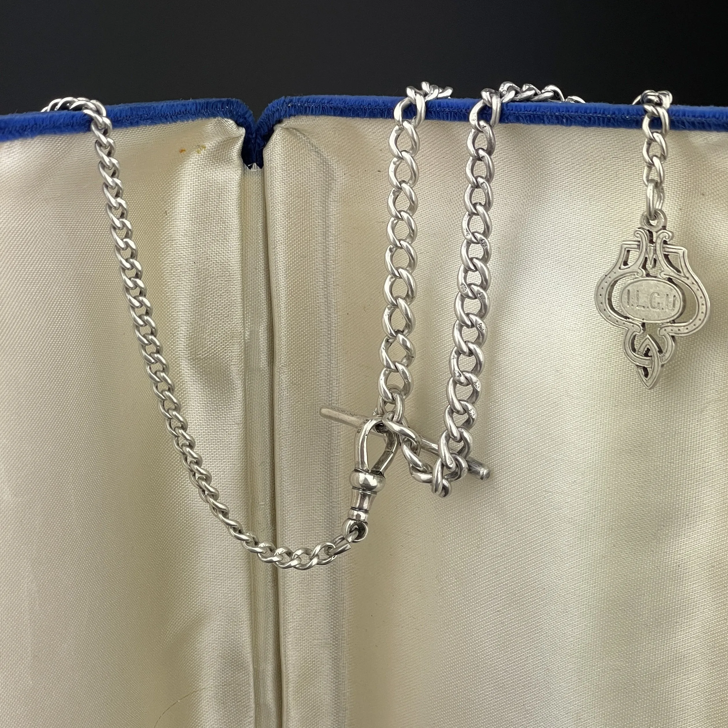 Vintage Silver Shield Medallion Watch Chain Necklace