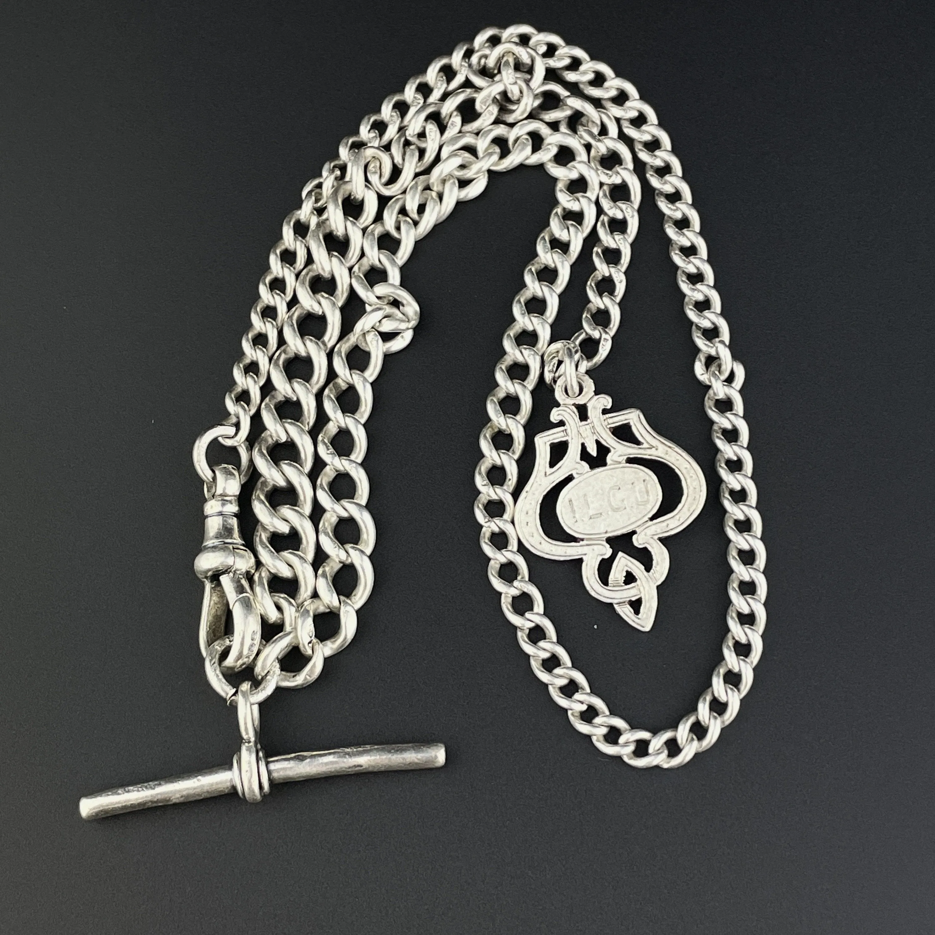 Vintage Silver Shield Medallion Watch Chain Necklace