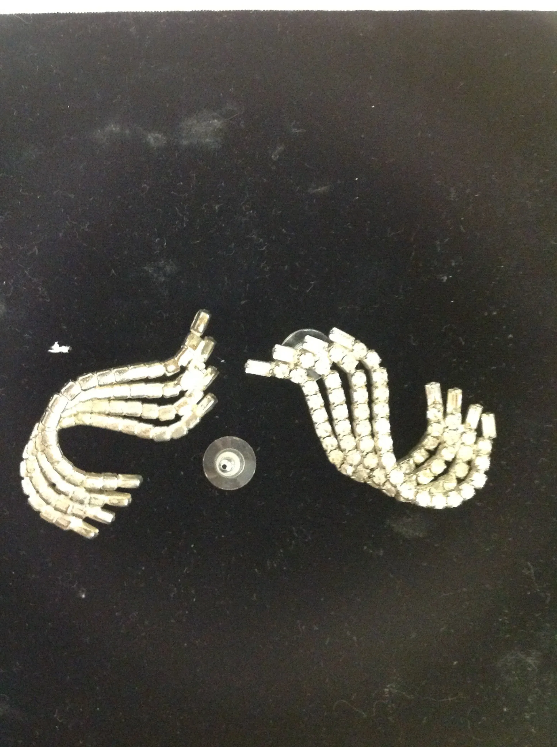Vintage Silvertone Rhinestone Four Strand Wave Earrings