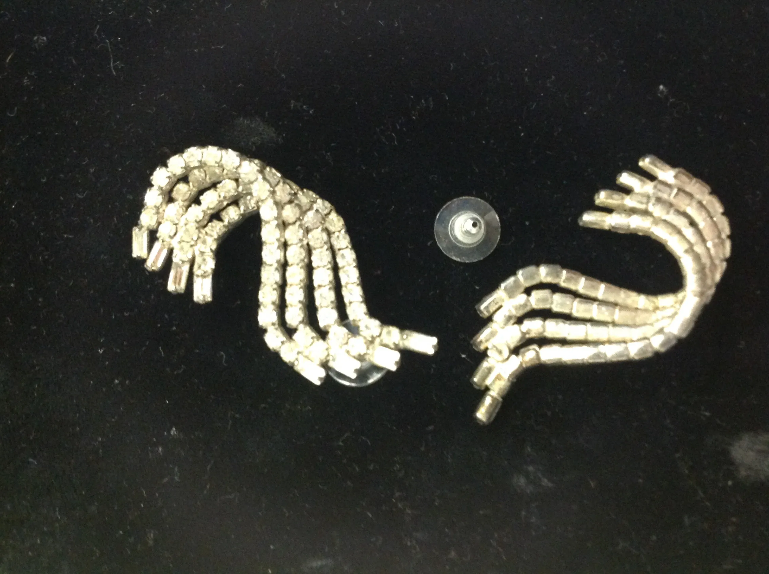 Vintage Silvertone Rhinestone Four Strand Wave Earrings