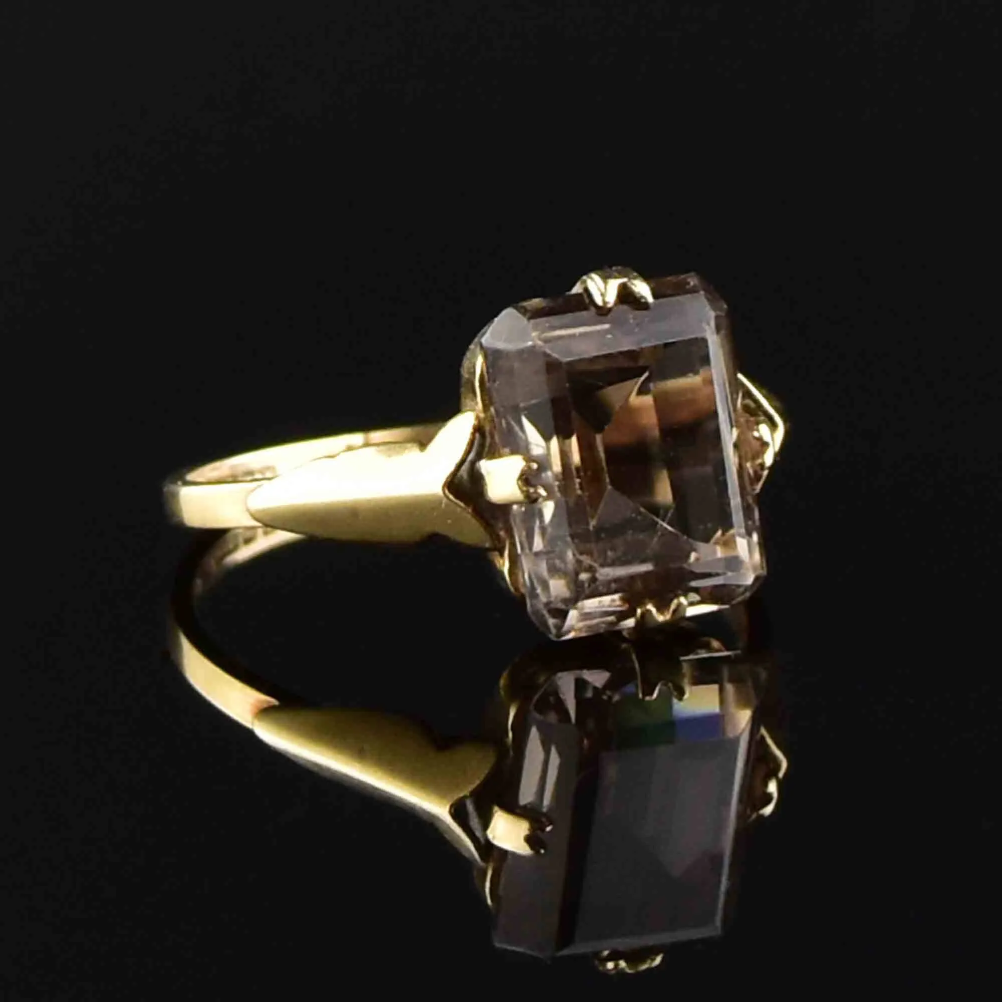 Vintage Smoky Quartz Gold Cocktail Ring