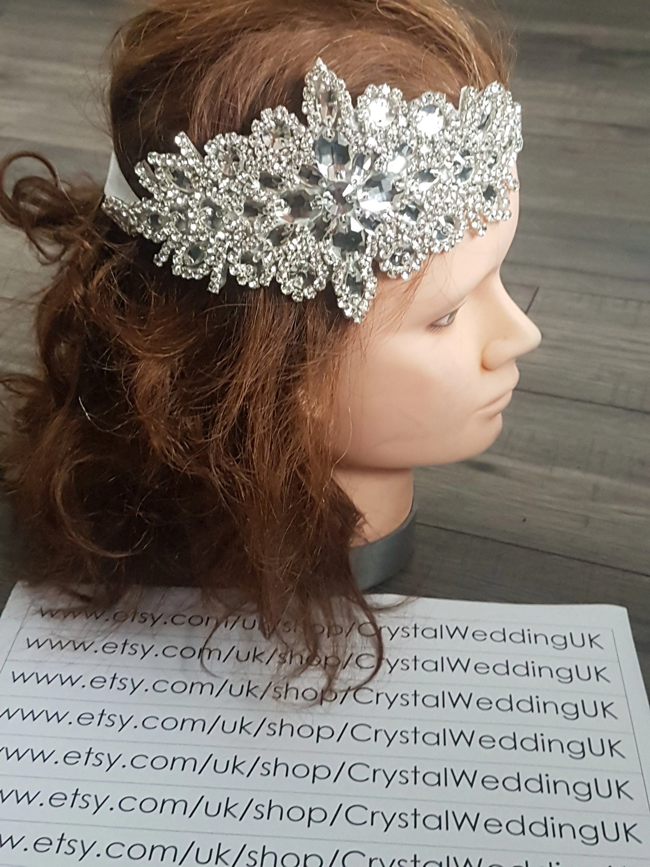 Vintage style Bridal Flapper headpiece fascinator ,1920's rhinestone Headpiece, The Great Gatsby rhinestone brooch, hair tie