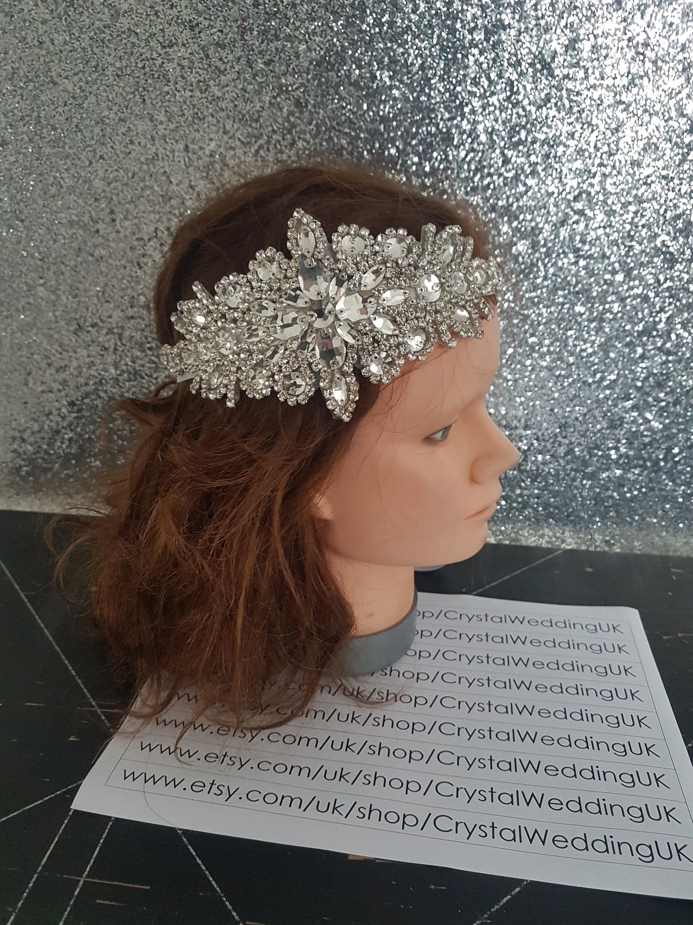 Vintage style Bridal Flapper headpiece fascinator ,1920's rhinestone Headpiece, The Great Gatsby rhinestone brooch, hair tie