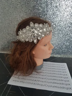 Vintage style Bridal Flapper headpiece fascinator ,1920's rhinestone Headpiece, The Great Gatsby rhinestone brooch, hair tie