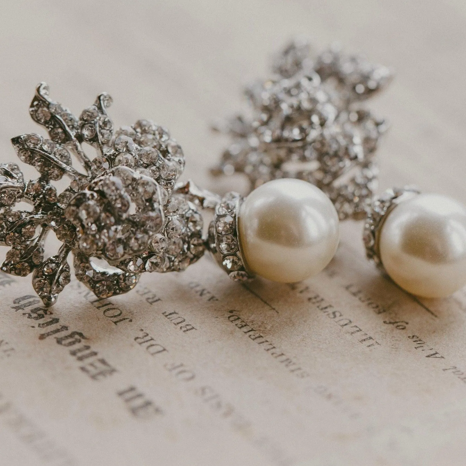 Vintage Style Silver and Pearl Rose Earrings, Anya [Archival- Handmade]