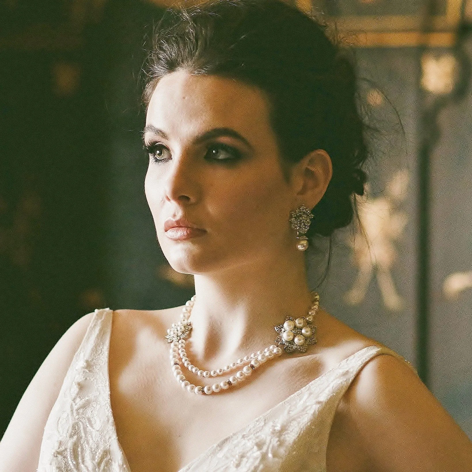 Vintage Style Silver and Pearl Rose Earrings, Anya [Archival- Handmade]