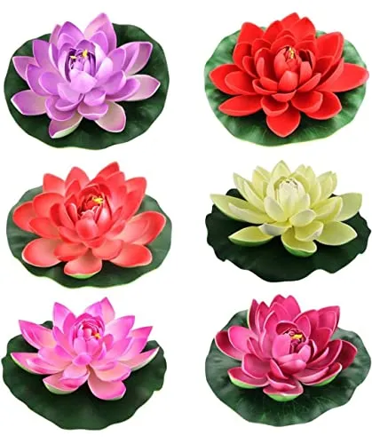 VRB Dec™ Artificial Big Foam Lotus Flower Fake Foam Water Floating Flowers for Pooja Thali Festival and Events Outdoor Indoor Home Decoration and Craft (Multi-Pack of 12 Pcs)