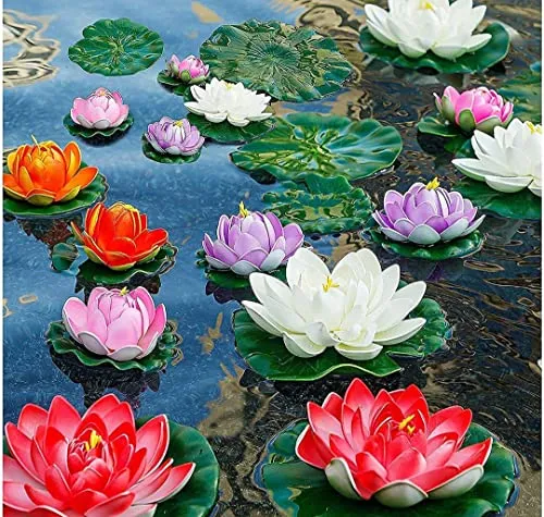 VRB Dec™ Artificial Big Foam Lotus Flower Fake Foam Water Floating Flowers for Pooja Thali Festival and Events Outdoor Indoor Home Decoration and Craft (Multi-Pack of 12 Pcs)