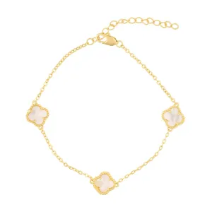 White Mother of Pearl Flower Station Bracelet gold