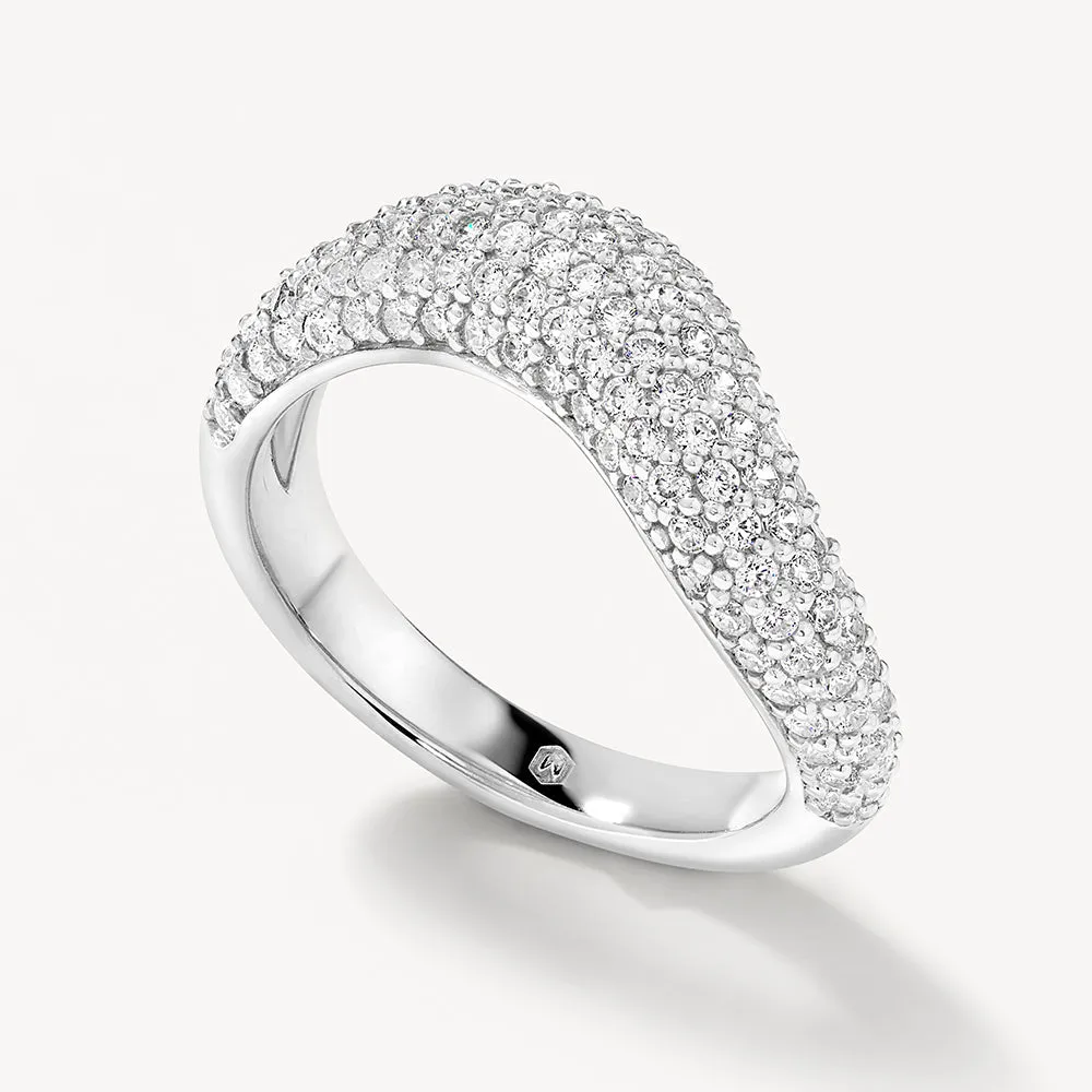 White Topaz Pave Wave Dome Ring in Silver