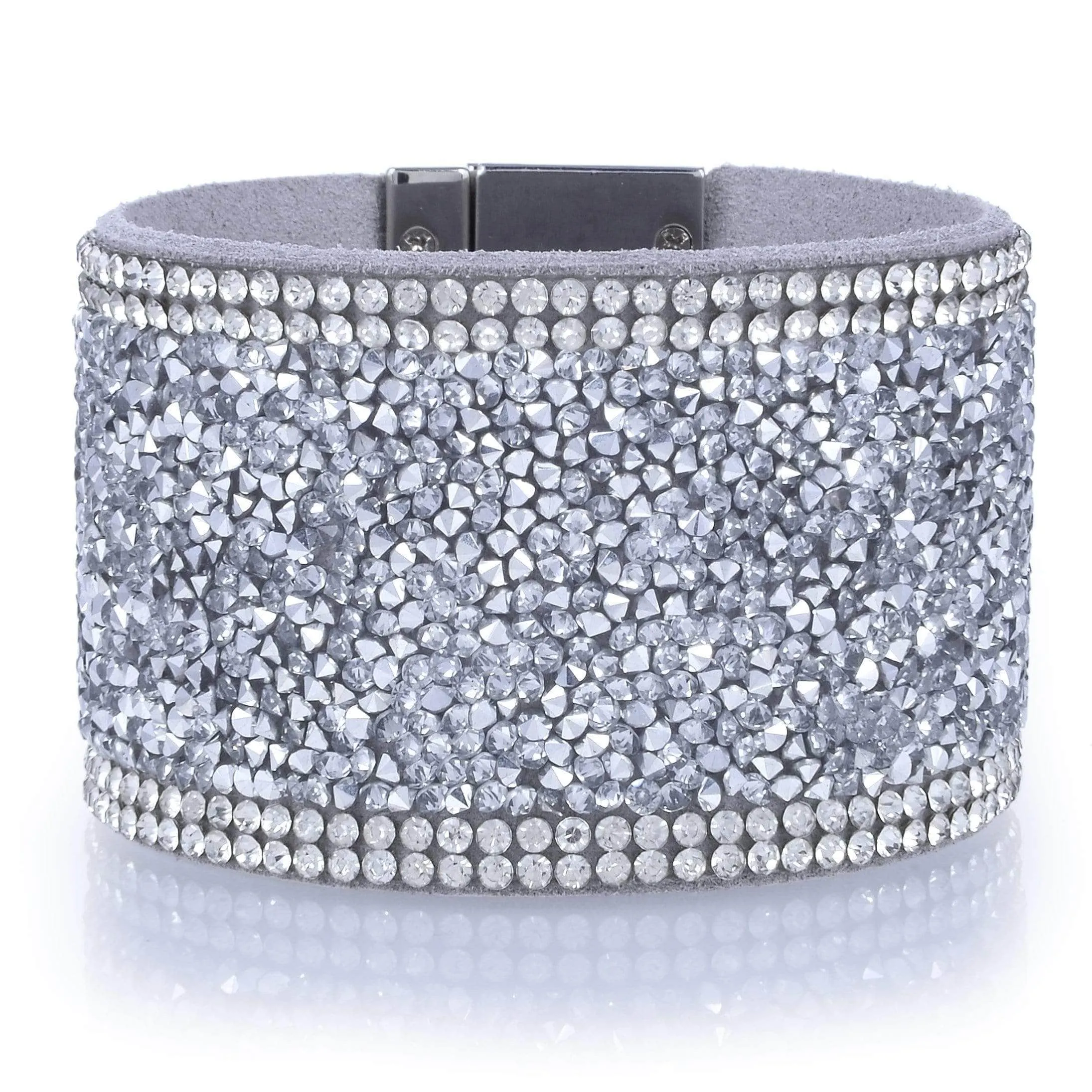 Wide Strand Bracelet Leather Gemstone Bead Silver With Twist Clasp