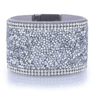 Wide Strand Bracelet Leather Gemstone Bead Silver With Twist Clasp
