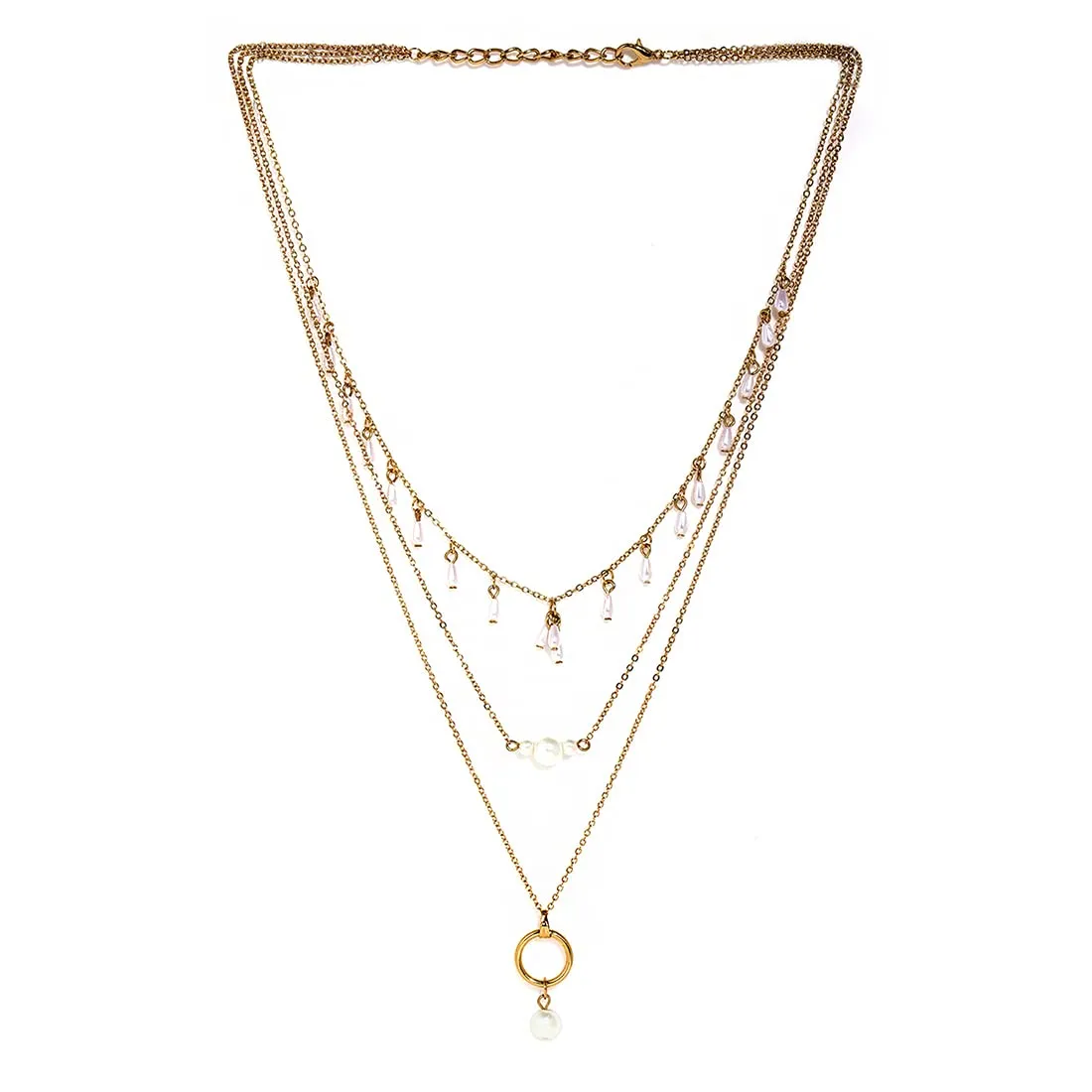 Yellow Chimes Layered Necklace for Women Gold Plated Charming MultiLayered White Pearl Drop Chain Necklace for Women and Girls